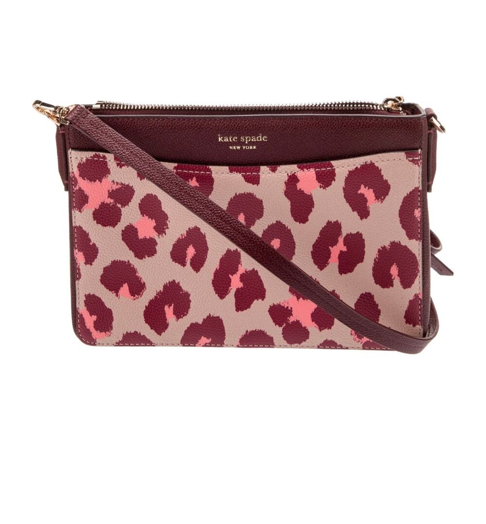 Kate Spade New York margaux leopard medium convertible crossbody bag Burgundy